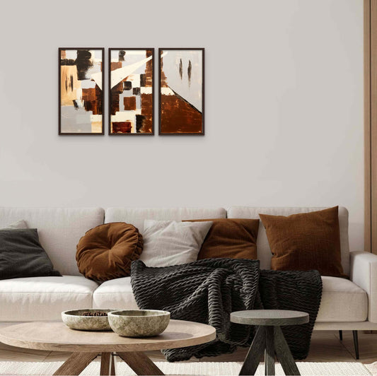 Chocolate View Triptych, Acrylic on Canvas by Mari León 3 canvases (10"x20" each)