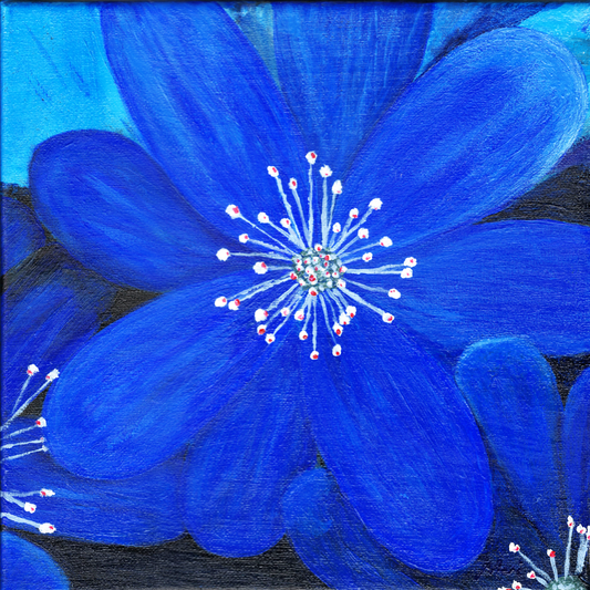 Blue Flowers - Acrylic on Canvas 10"x10" with free frame