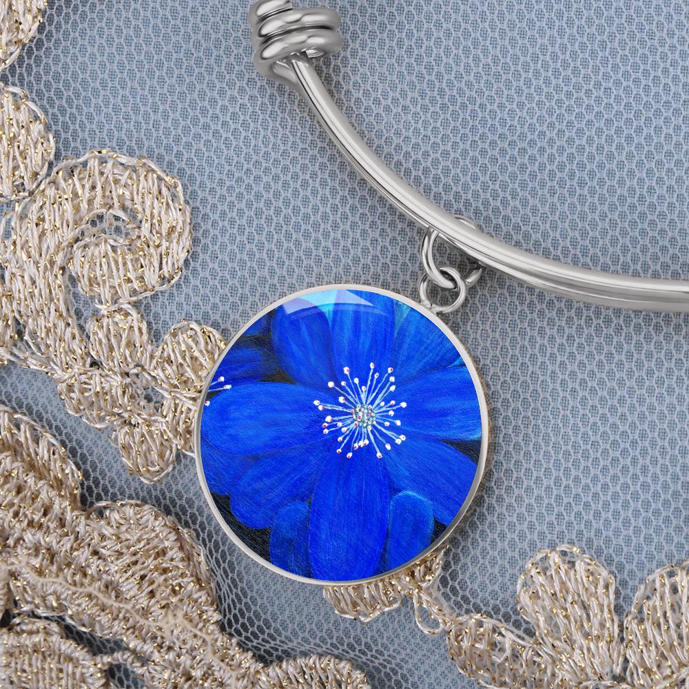 Artwork Circle Bangle - Blue Flowers by Mari León Art